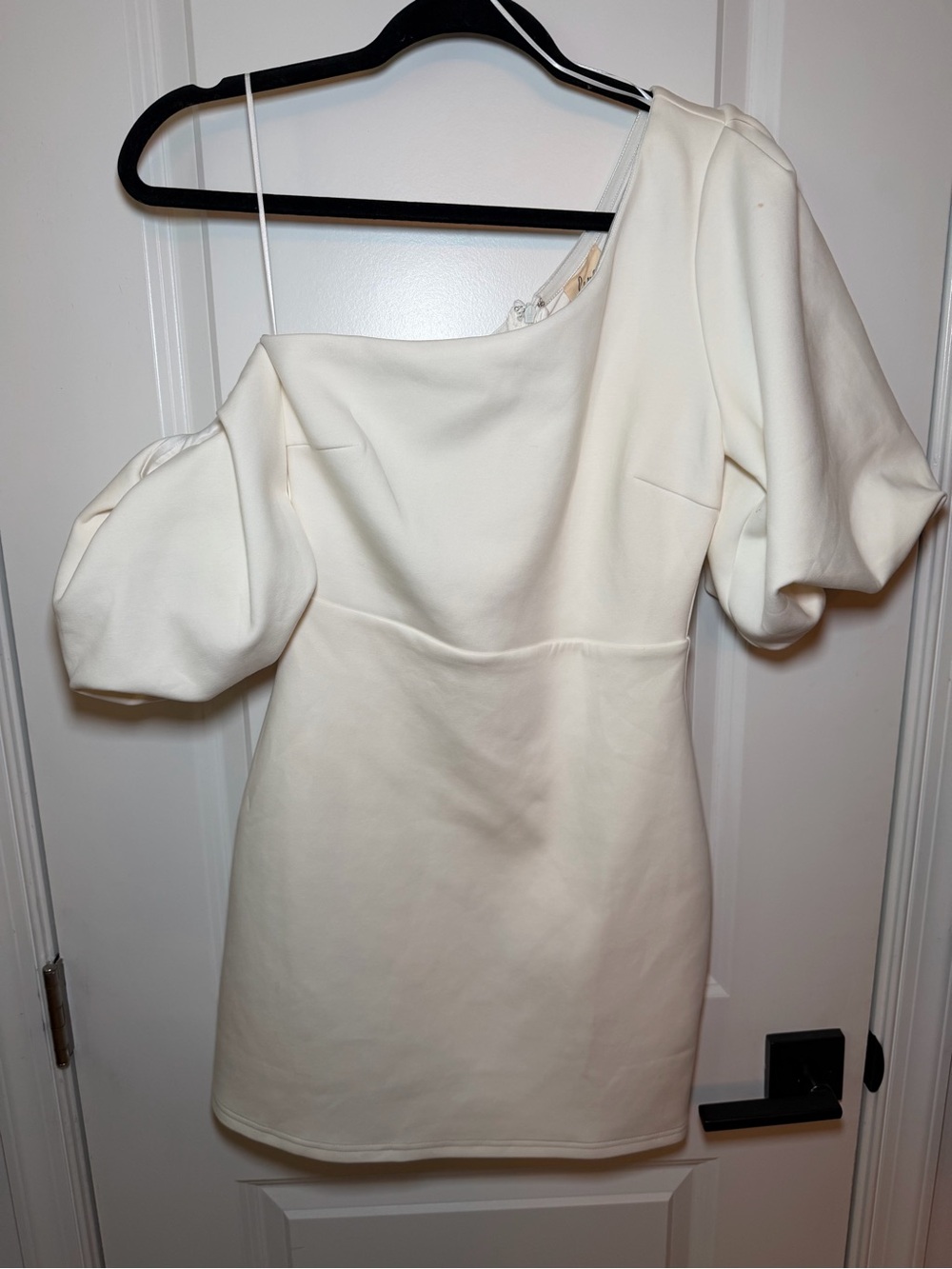 Lena One-Shoulder Puff Sleeve Mini Dress in Ivory